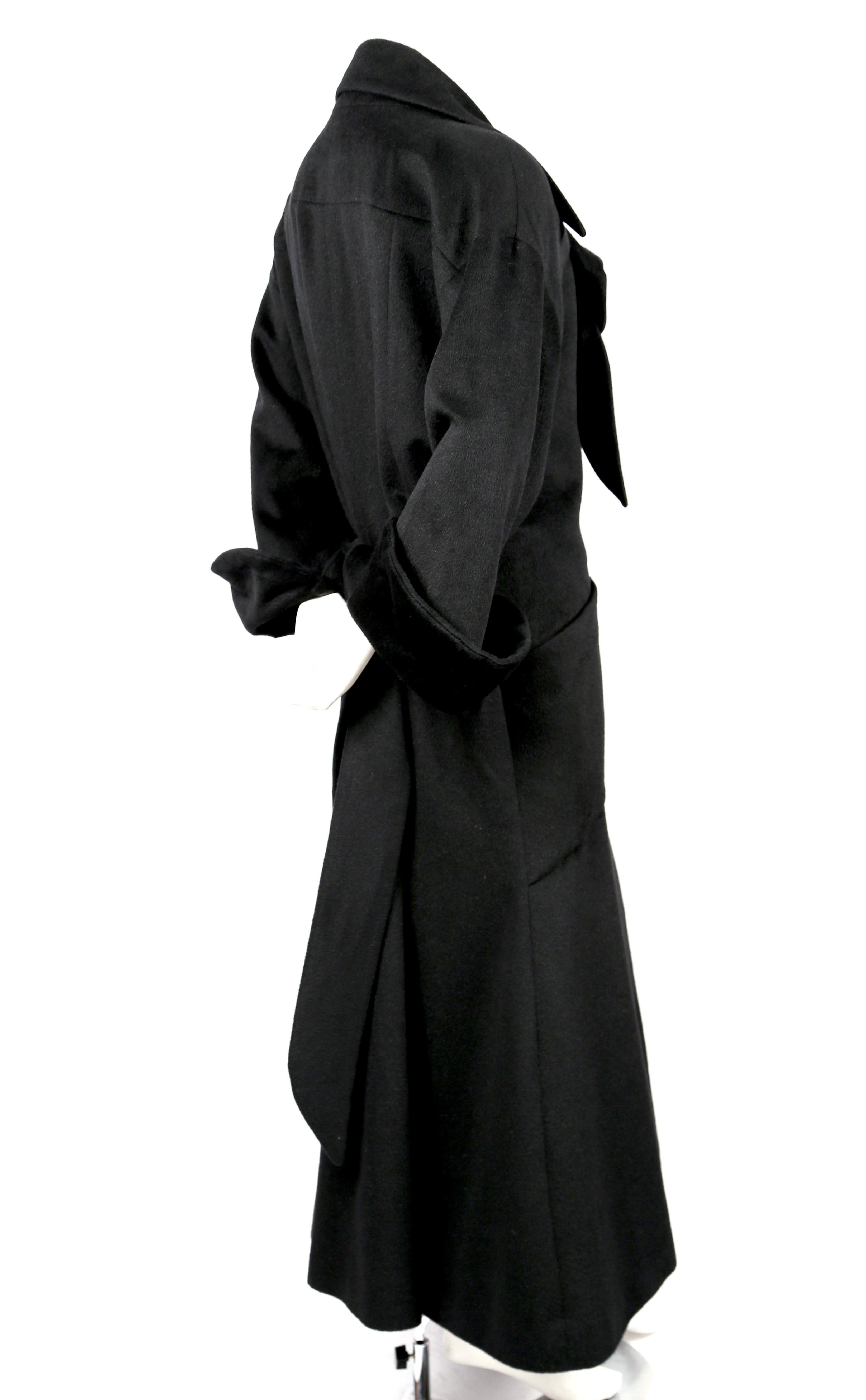 Black early 1990's KARL LAGERFELD black angora wool coat with neck-tie