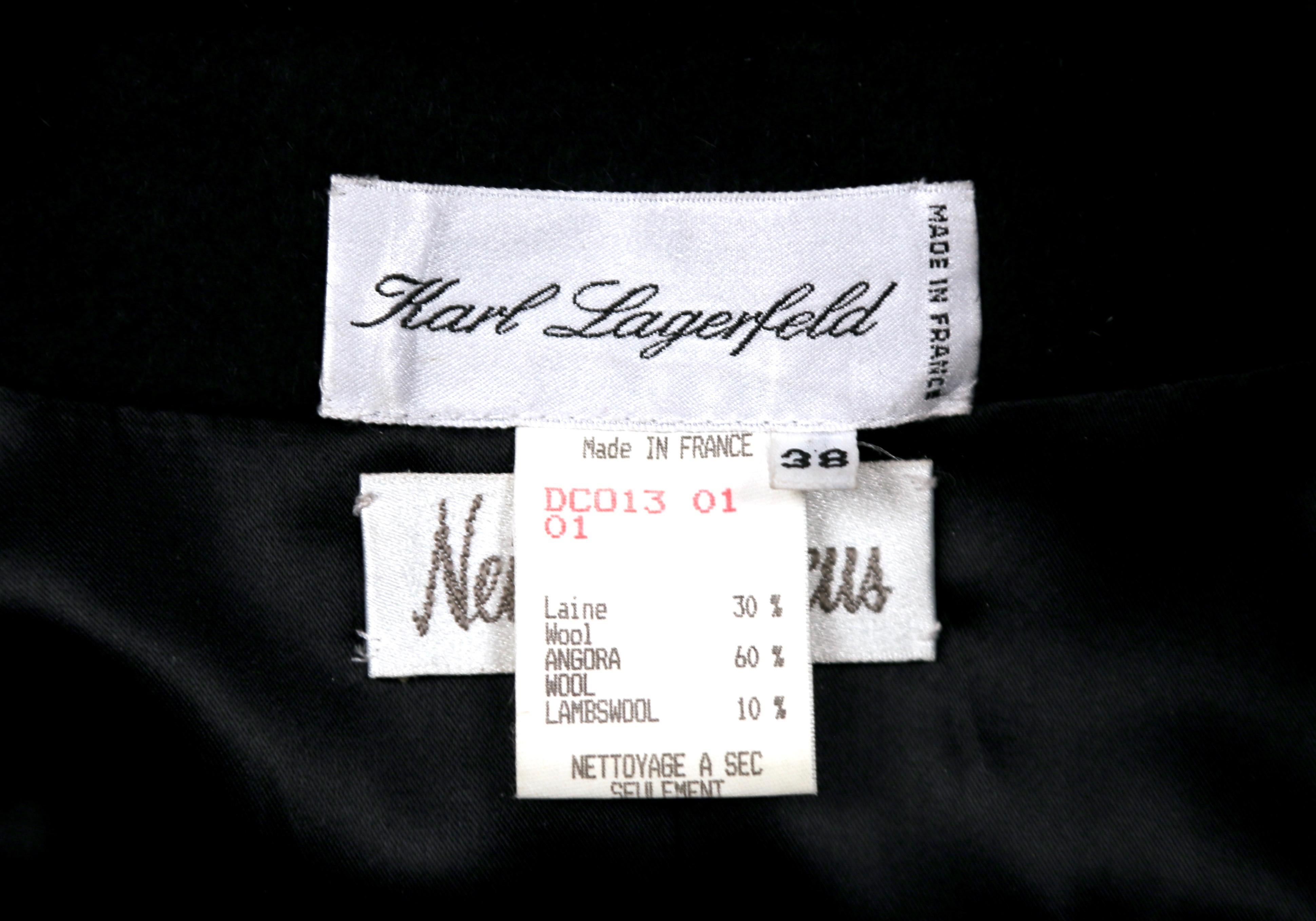 early 1990's KARL LAGERFELD black angora wool coat with neck-tie 1