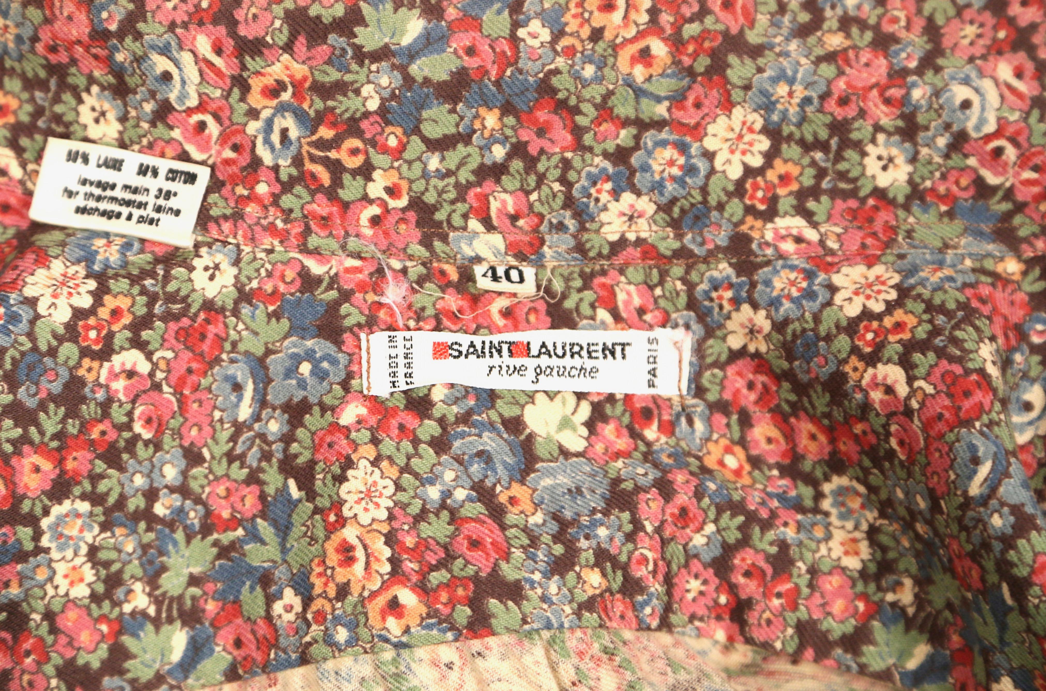 1970's YVES SAINT LAURENT floral peasant blouse with tie In Good Condition In San Fransisco, CA