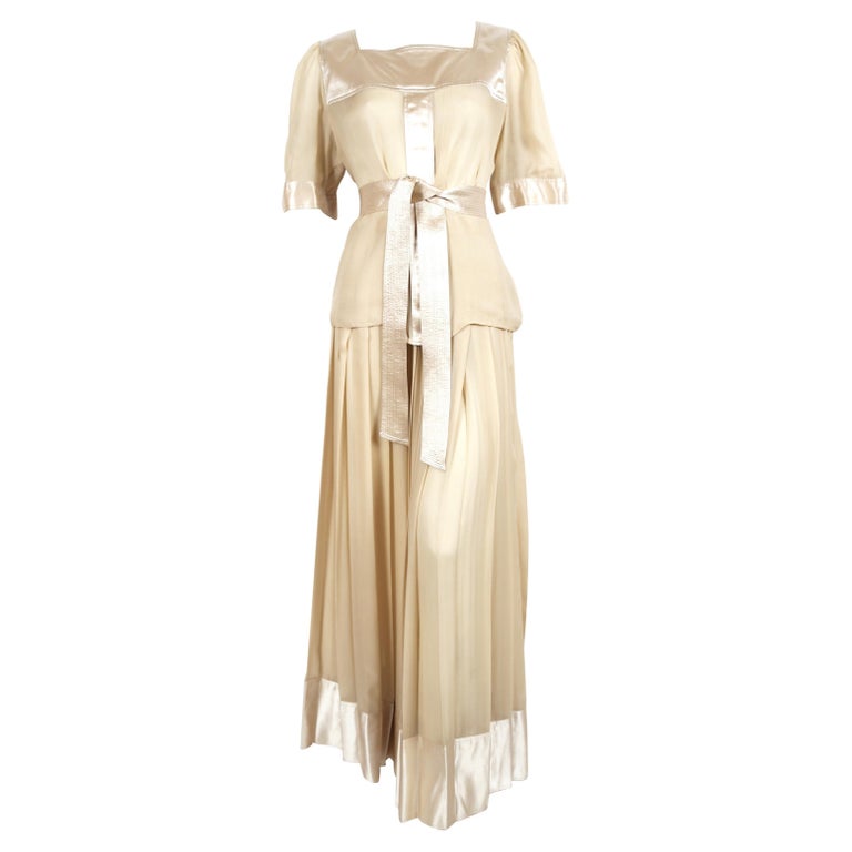 1970's GEOFFREY BEENE silk blouse and skirt ensemble with metallic gold ...