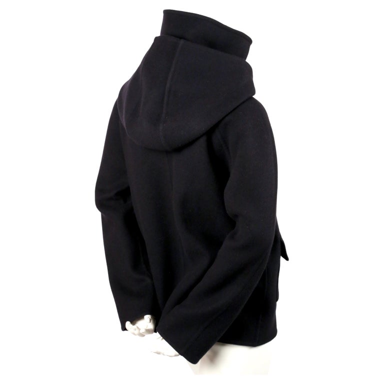 new 2014 CELINE by PHOEBE PHILO navy hooded cashmere jacket with patch ...