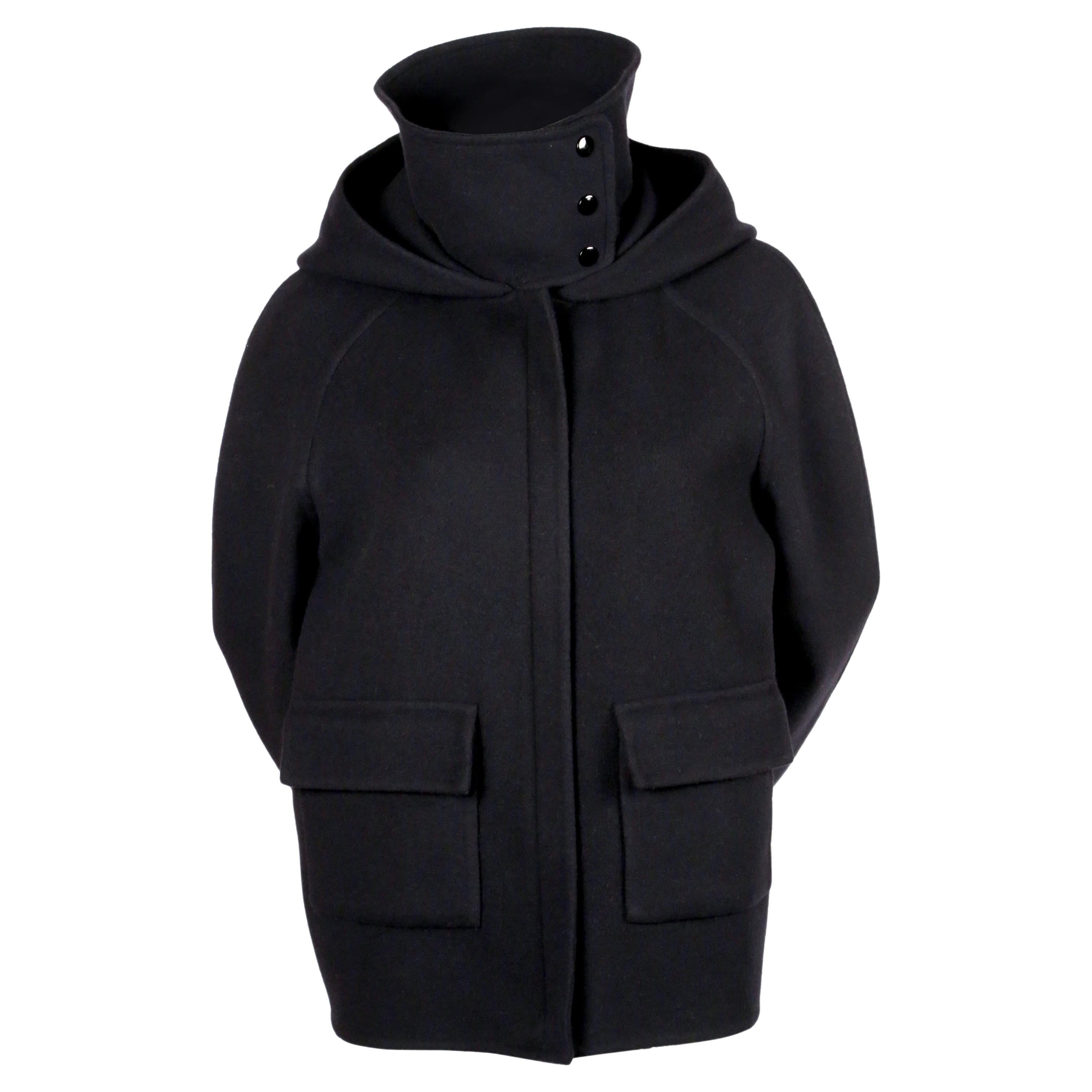 new 2014 CELINE by PHOEBE PHILO navy hooded cashmere jacket with patch pockets