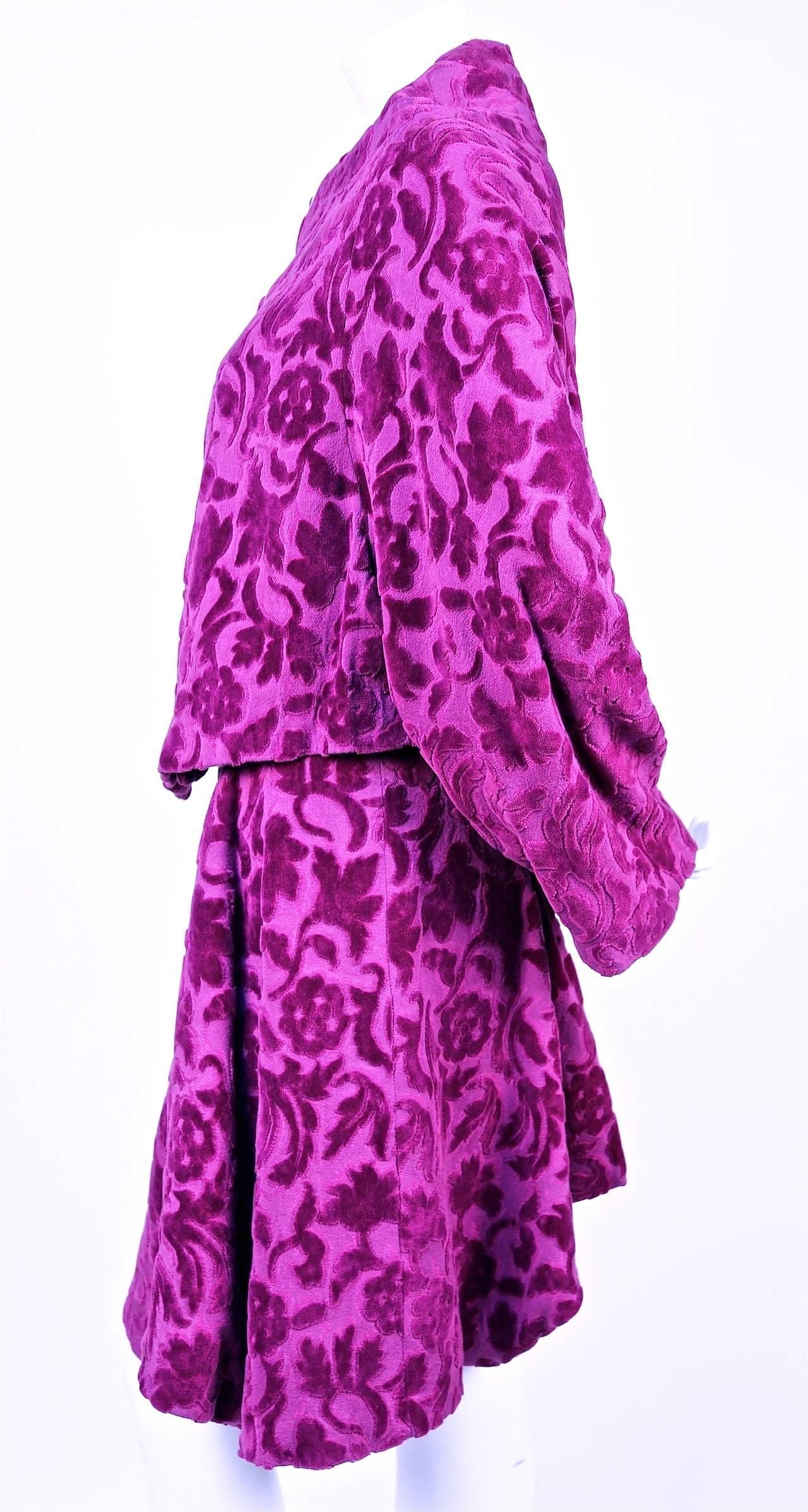 Purple Comme des Garcons flocked jacket and skirt set, 1996 