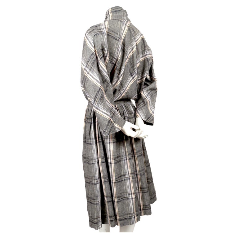 early 1980's ISSEY MIYAKE linen plaid dress with cowl neckline and ...
