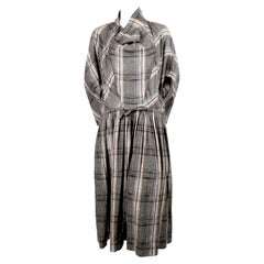 Vintage early 1980's ISSEY MIYAKE linen plaid dress with cowl neckline and waist tie