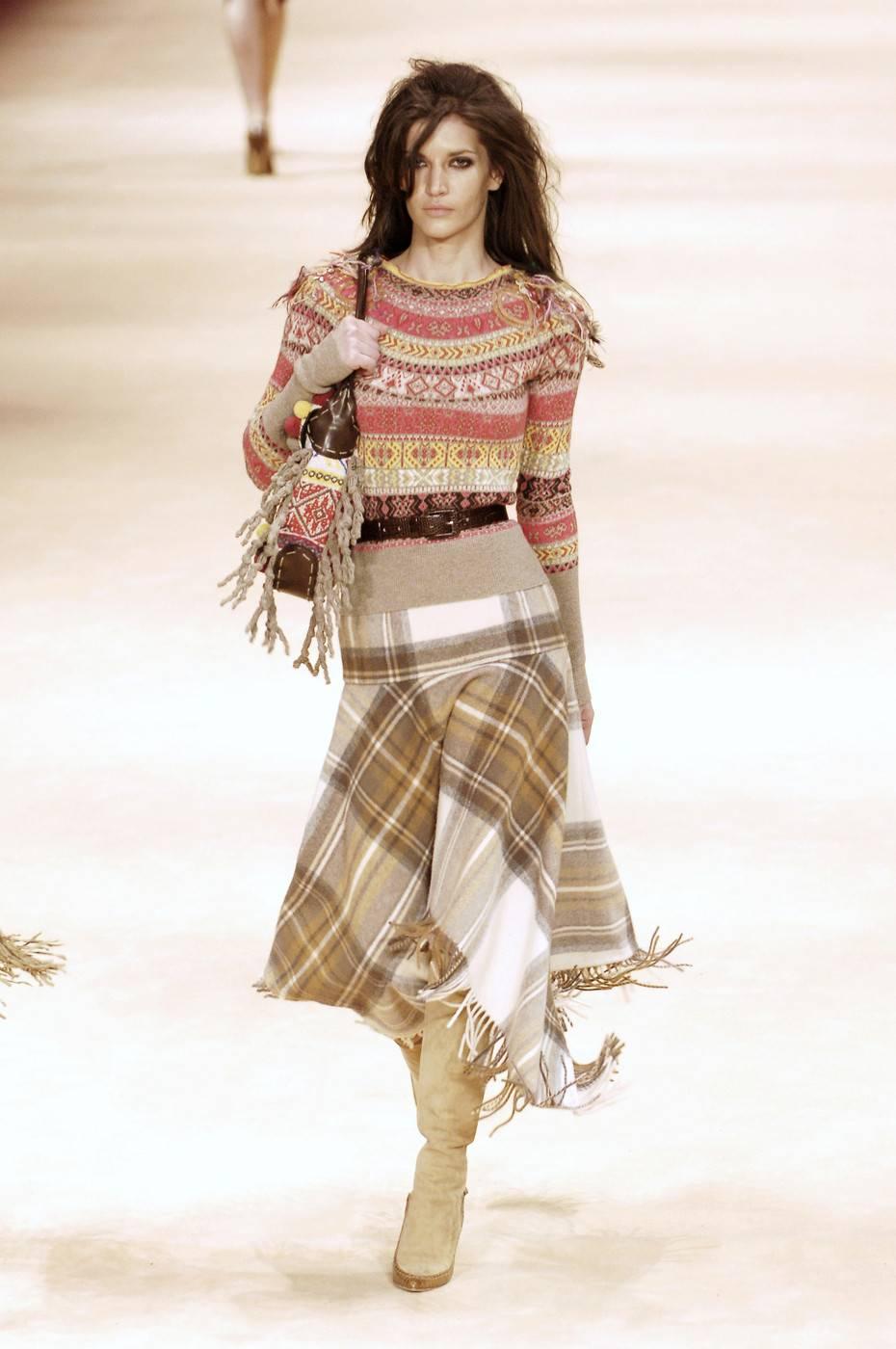 2005 ALEXANDER MCQUEEN runway fair isle sweater and tartan fringed skirt 3