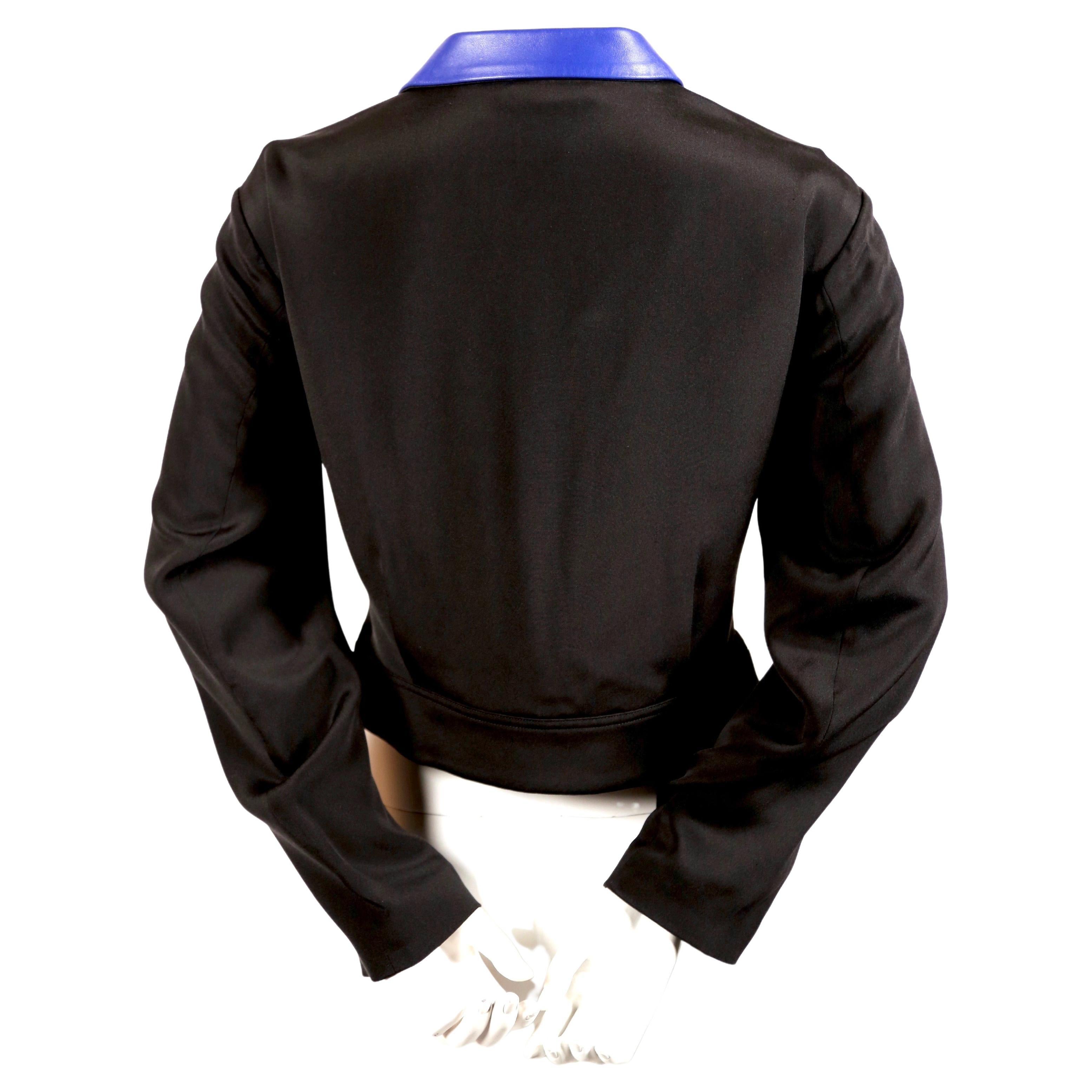Blue 2007 YOHJI YAMAMOTO blue leather runway jacket with forced front   - NEW For Sale