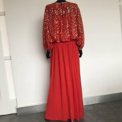 Christian Dior red cocktail outfit, circa 1980, with embroided sequins