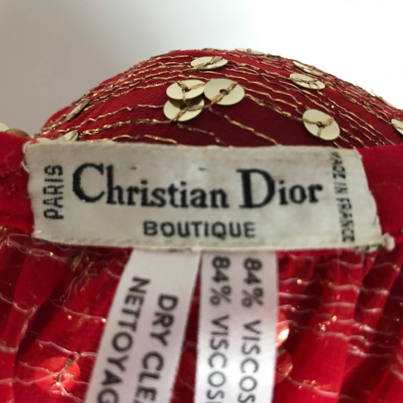 Women's Christian Dior red cocktail outfit, circa 1980, with embroided sequins For Sale