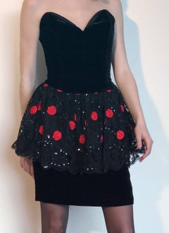 Christian Dior black and red velvet dress, circa 1985