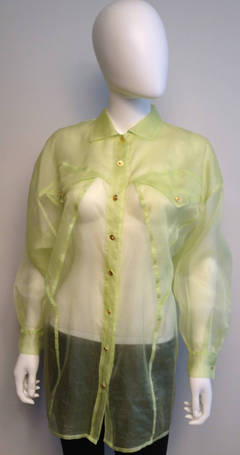 VERSUS Gianni Versace Lime Green Organza Oversize Blouse Size
