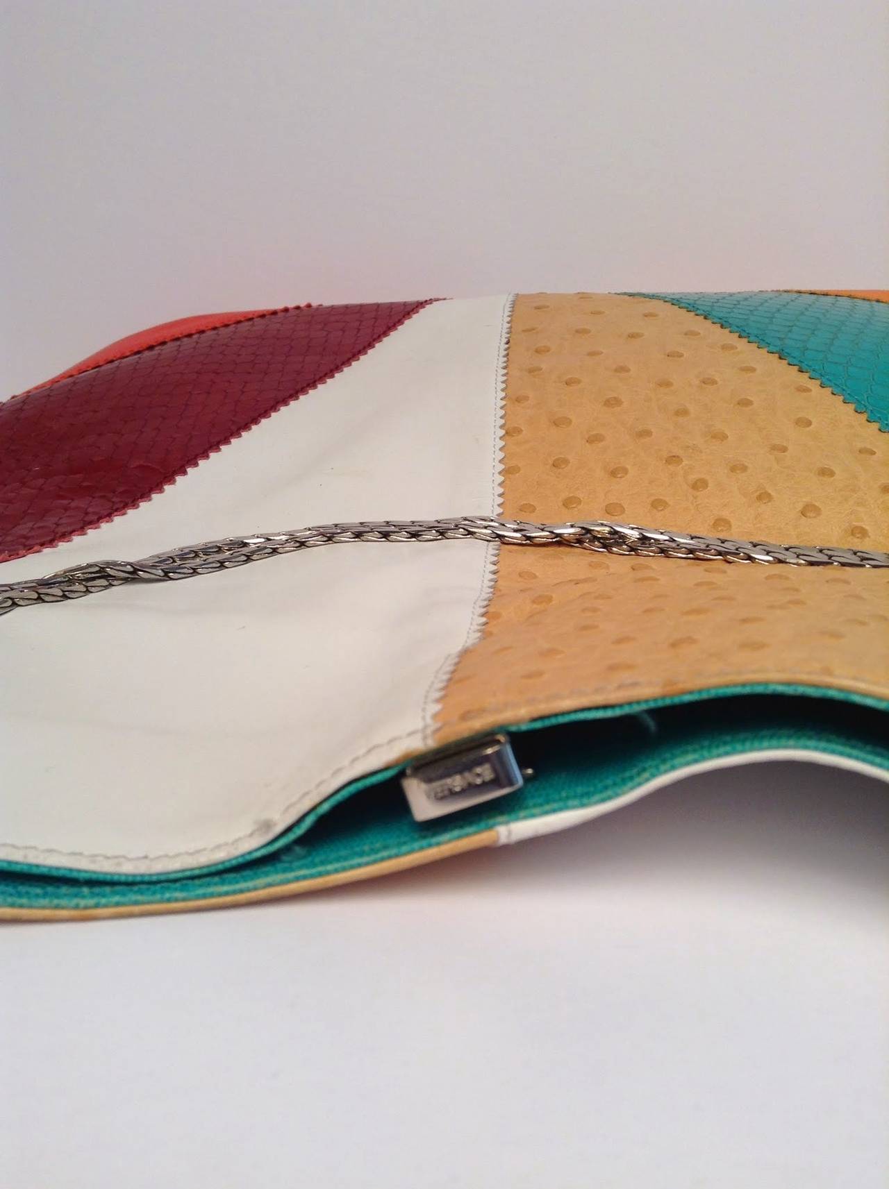 Gianni Versace Vintage Exotic Leather Colour Block Bag For Sale 3
