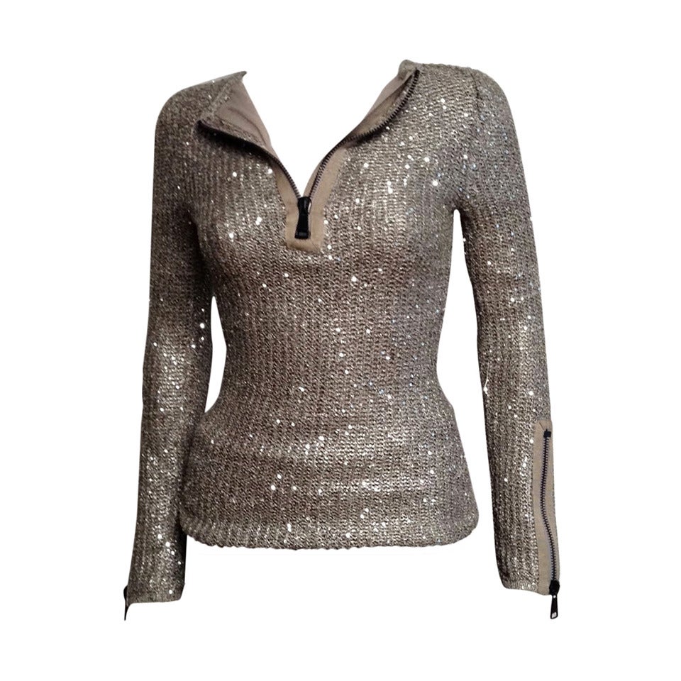Tom Ford Grey Mesh Sequin Knit Sweater Size S Unworn