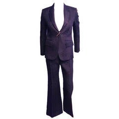 Tom Ford For Gucci Black Crocodile Textured Pant Suit with Pin SS00