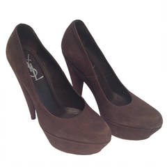 Yves Saint Laurent Brown Suede Platform Pumps Size 38.5