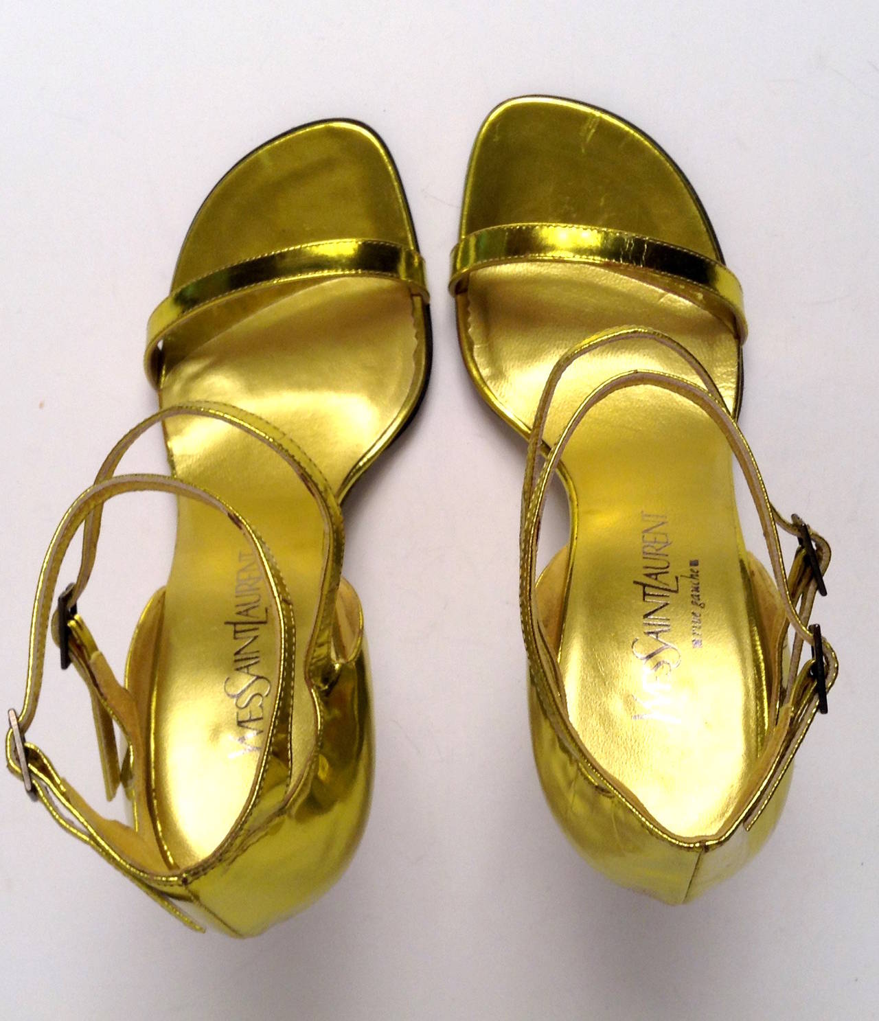Yves Saint Laurent (Tom Ford) Iconic Gold wedges Size 38.5 For Sale 2