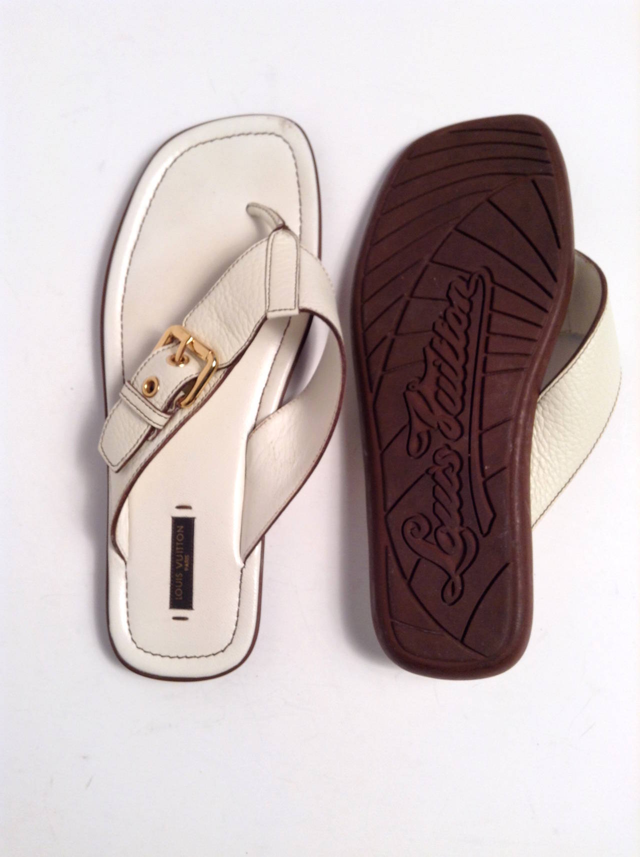 Women's Louis Vuitton Cream leather Thong Sandal Size 38