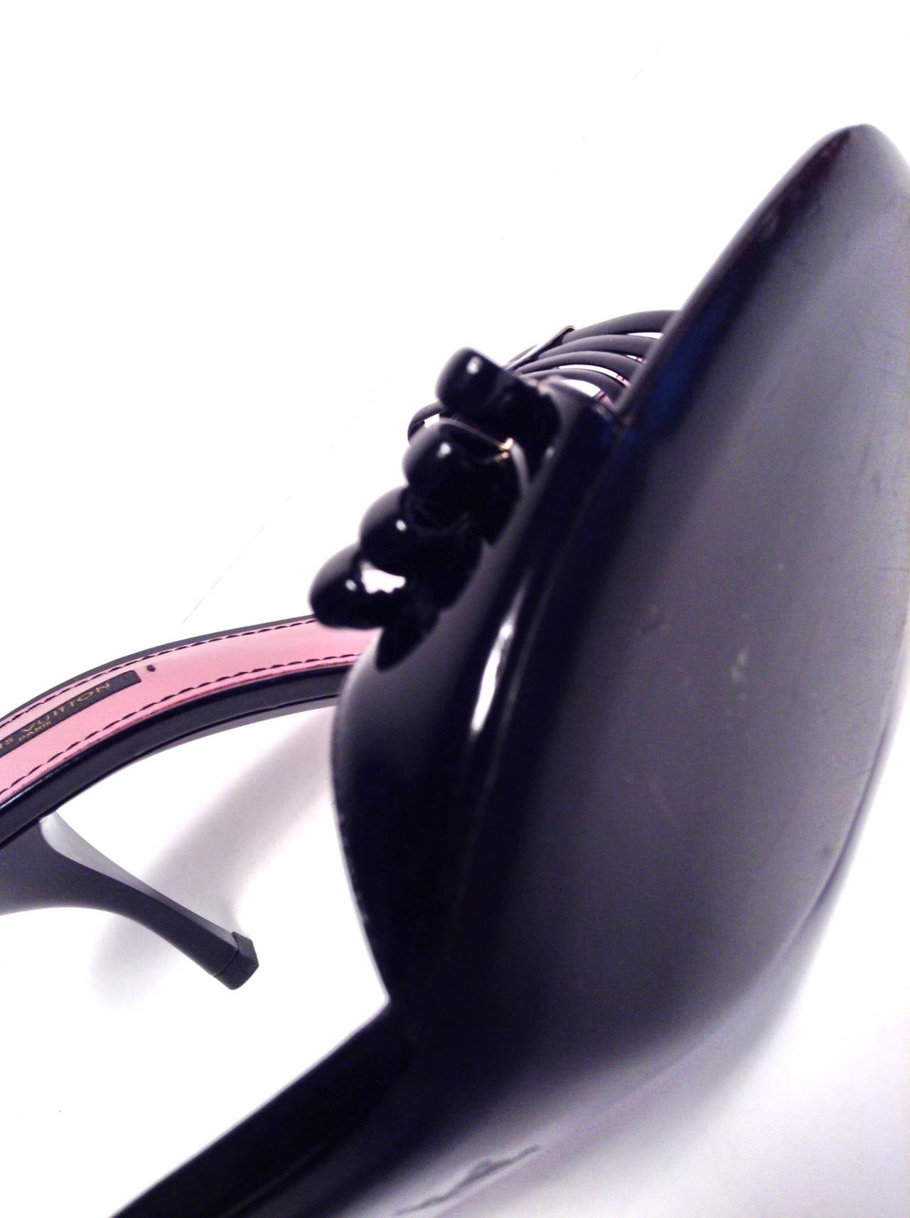 Louis Vuitton Black Patent Cherry Open Toe Mule Size 39/8 For Sale 5