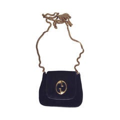 Gucci Black Suede Gold Chain Bag 1973 Reissue