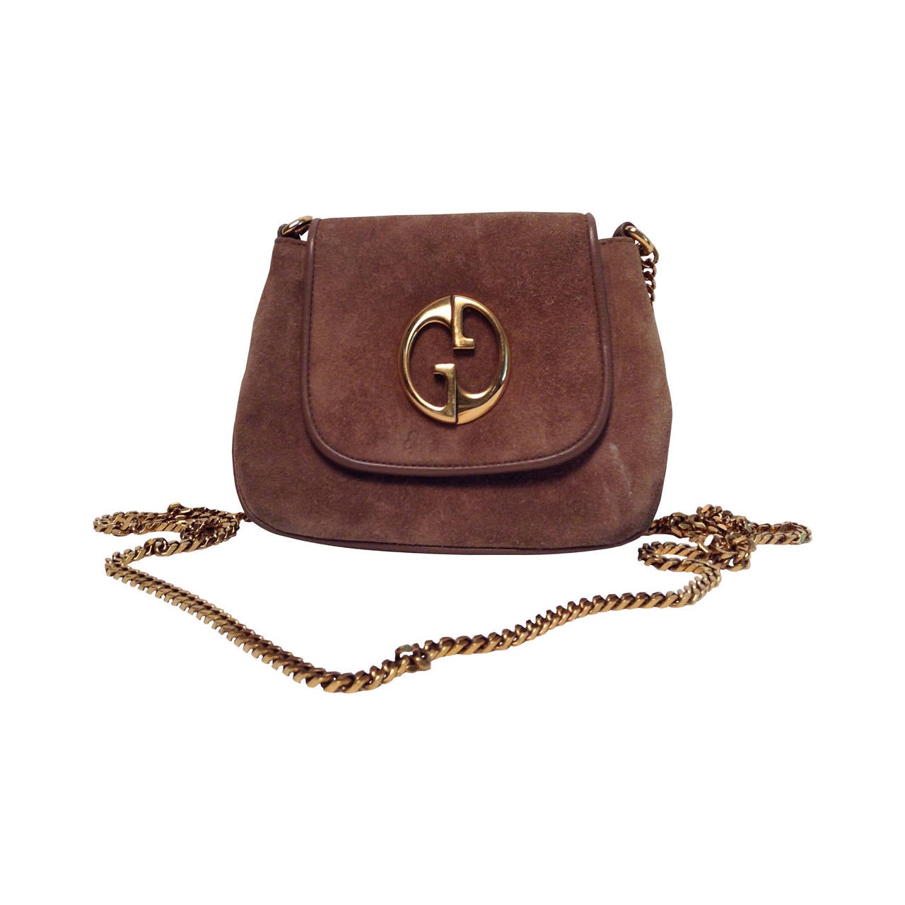 Gucci Taupe Suede Gold Chain Bag 1973 Reissue