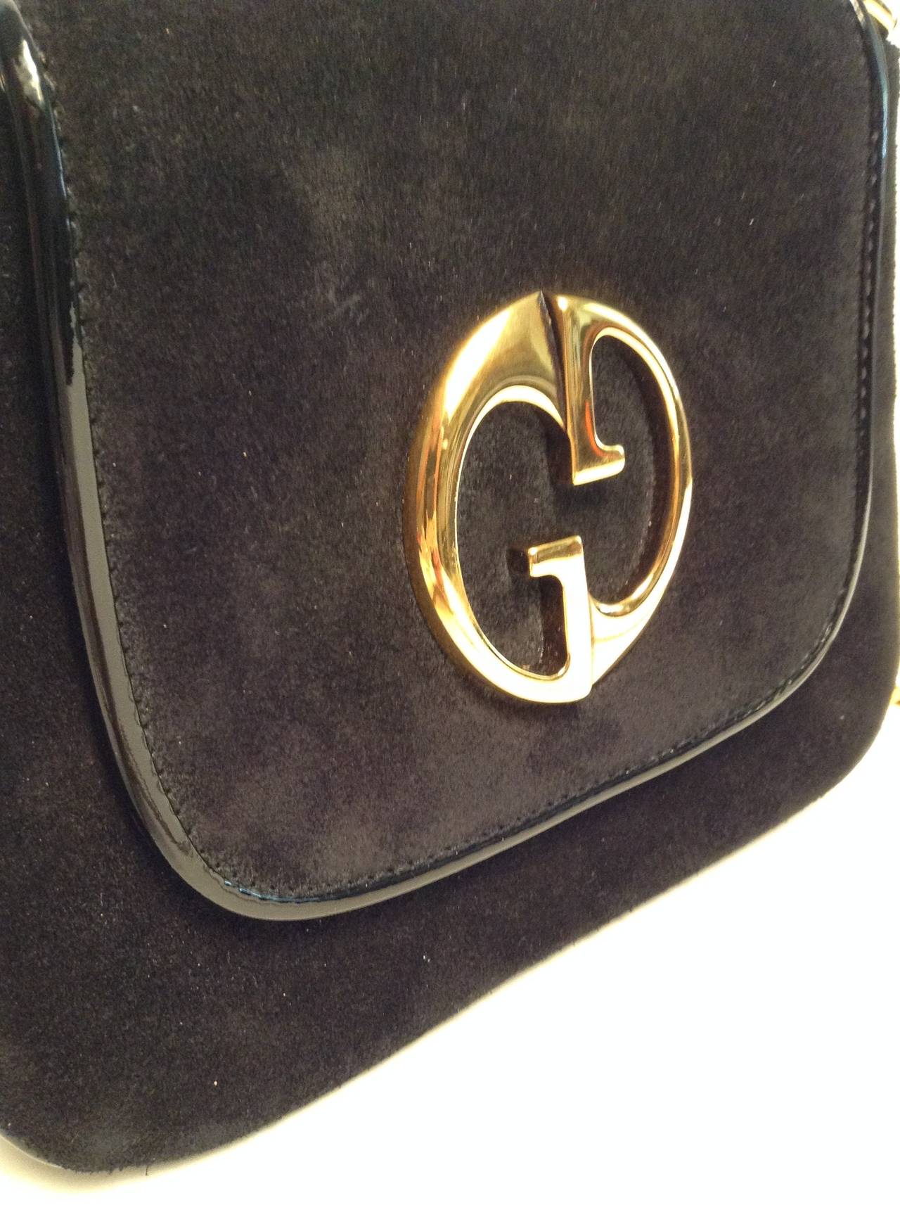 Gucci Black Suede Gold Chain Bag 1973 Reissue 5
