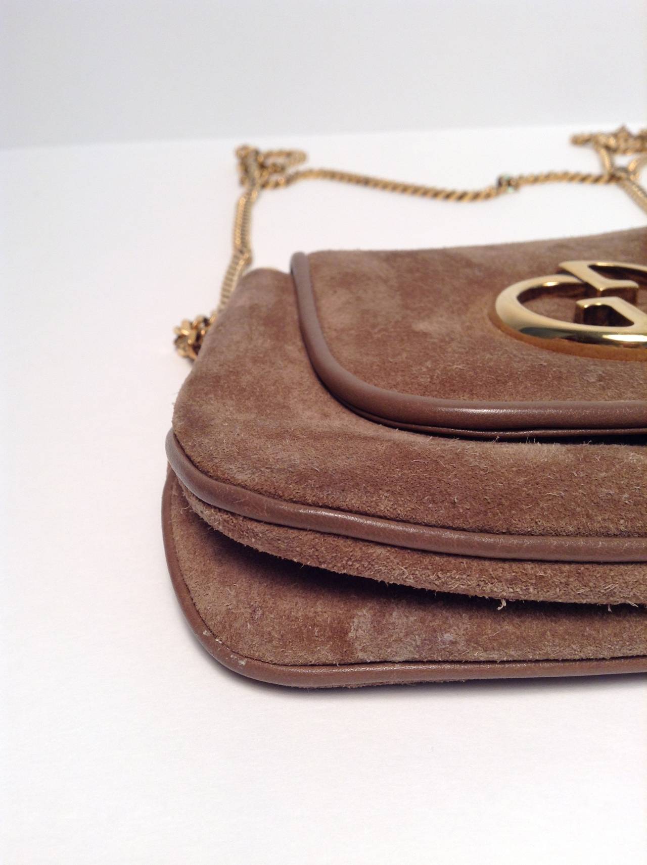 Gucci Taupe Suede Gold Chain Bag 1973 Reissue In Good Condition In Toronto, Ontario