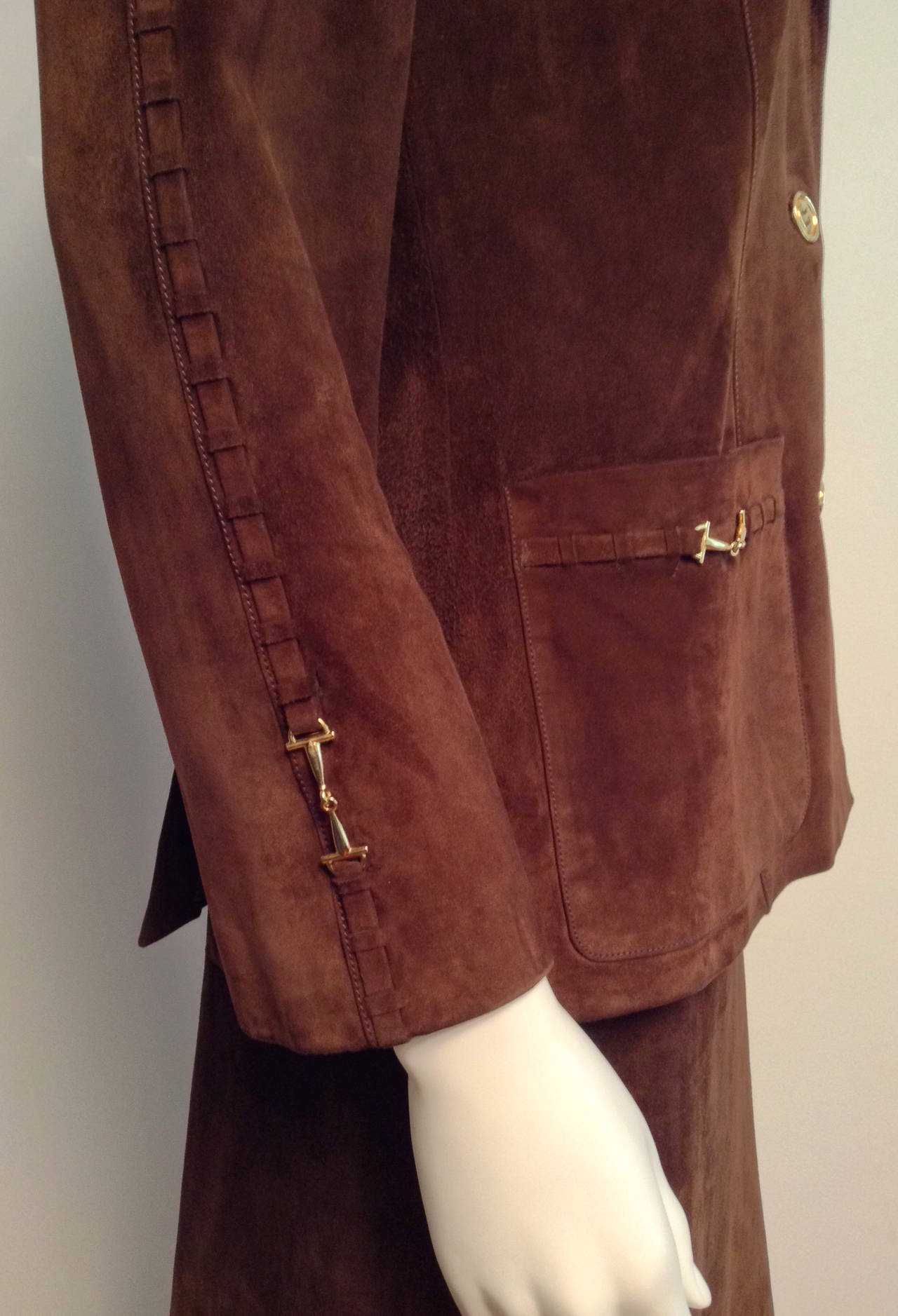 Vintage Gucci Brown Suede Skirt Suit Size 42/4 2
