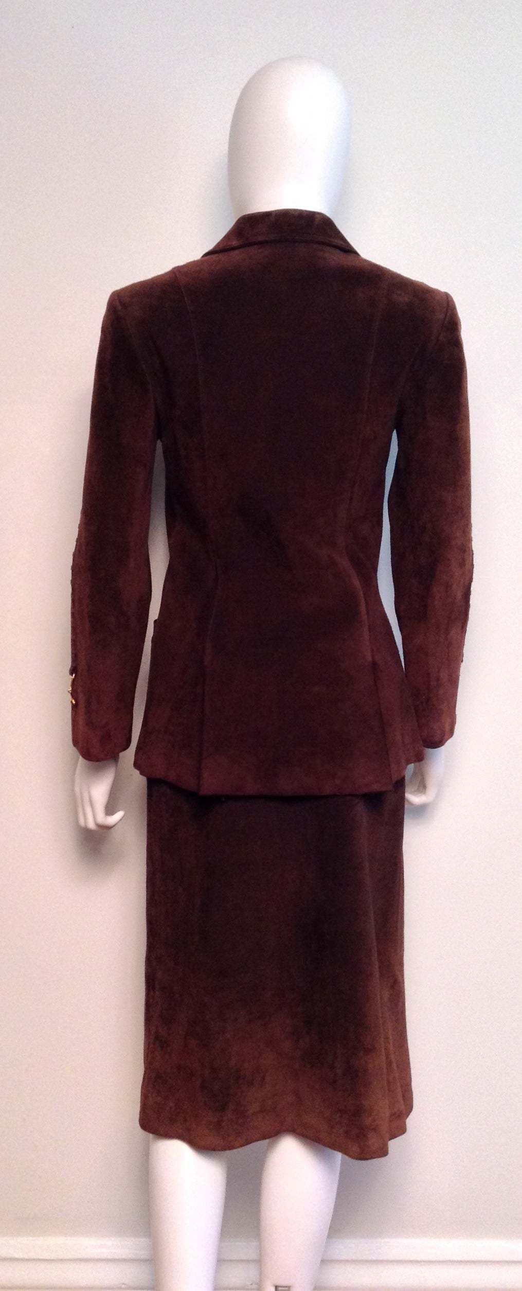 Vintage Gucci Brown Suede Skirt Suit Size 42/4 5