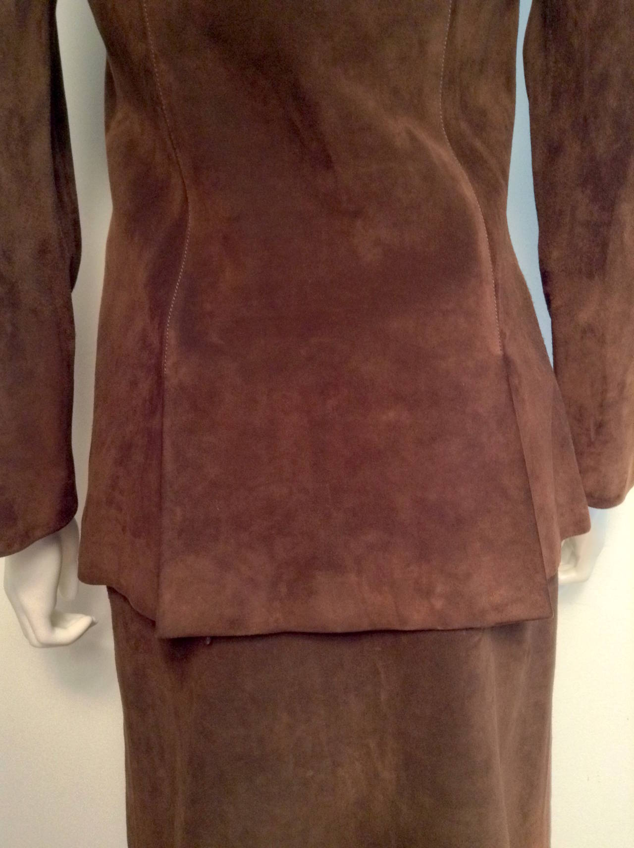 Vintage Gucci Brown Suede Skirt Suit Size 42/4 3