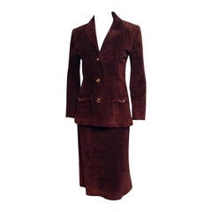 Vintage Gucci Brown Suede Skirt Suit Size 42/4