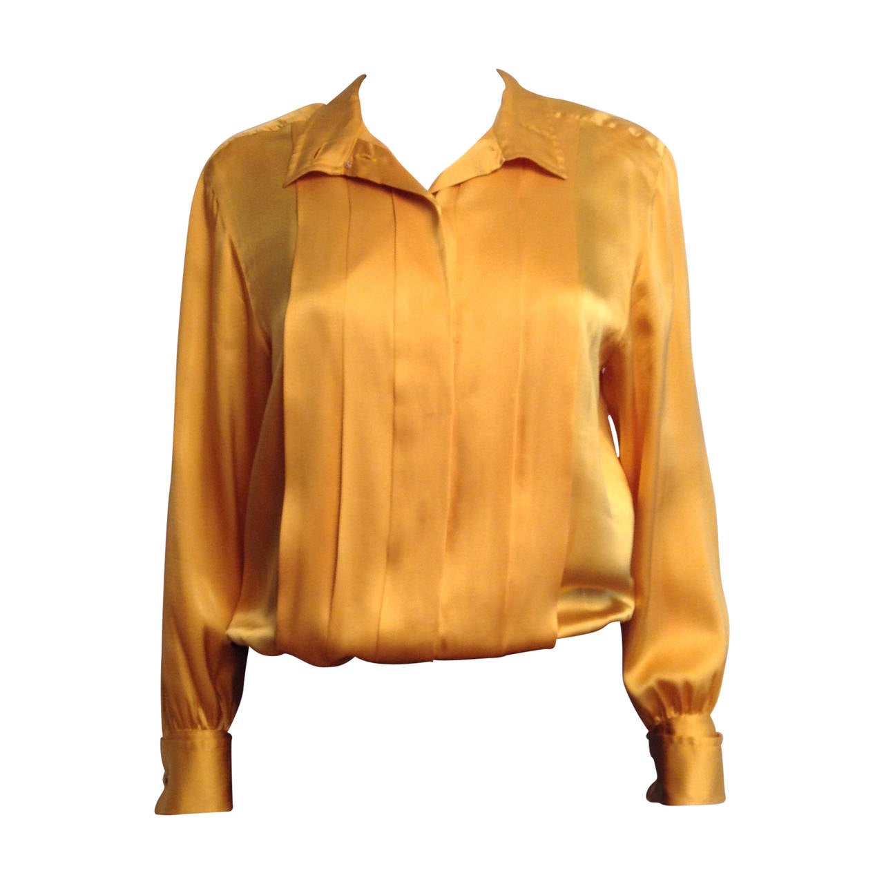Chanel Vintage Yellow Silk Blouse Size L For Sale
