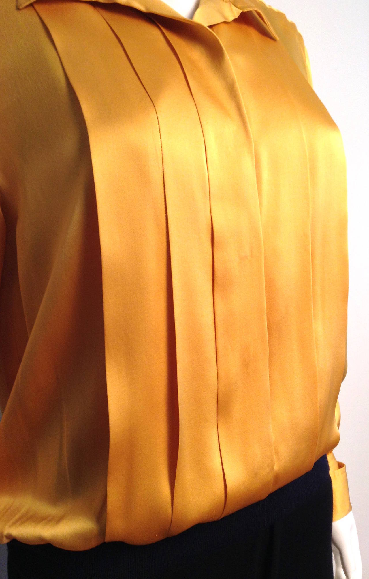 Chanel Vintage Yellow Silk Blouse Size L For Sale 4