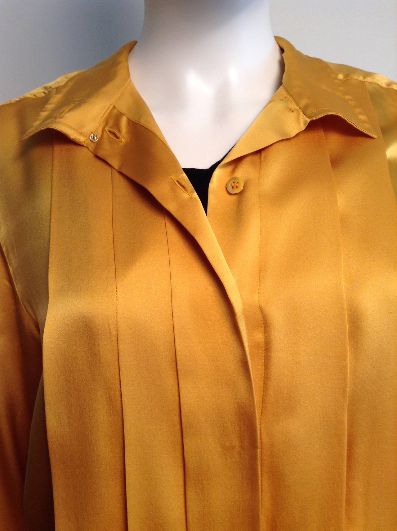 Chanel Vintage Yellow Silk Blouse Size L For Sale 6