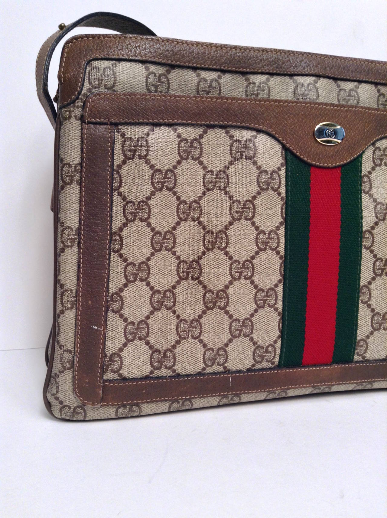 Gucci Taupe Monogram Crossbody Bag w Auth. 2