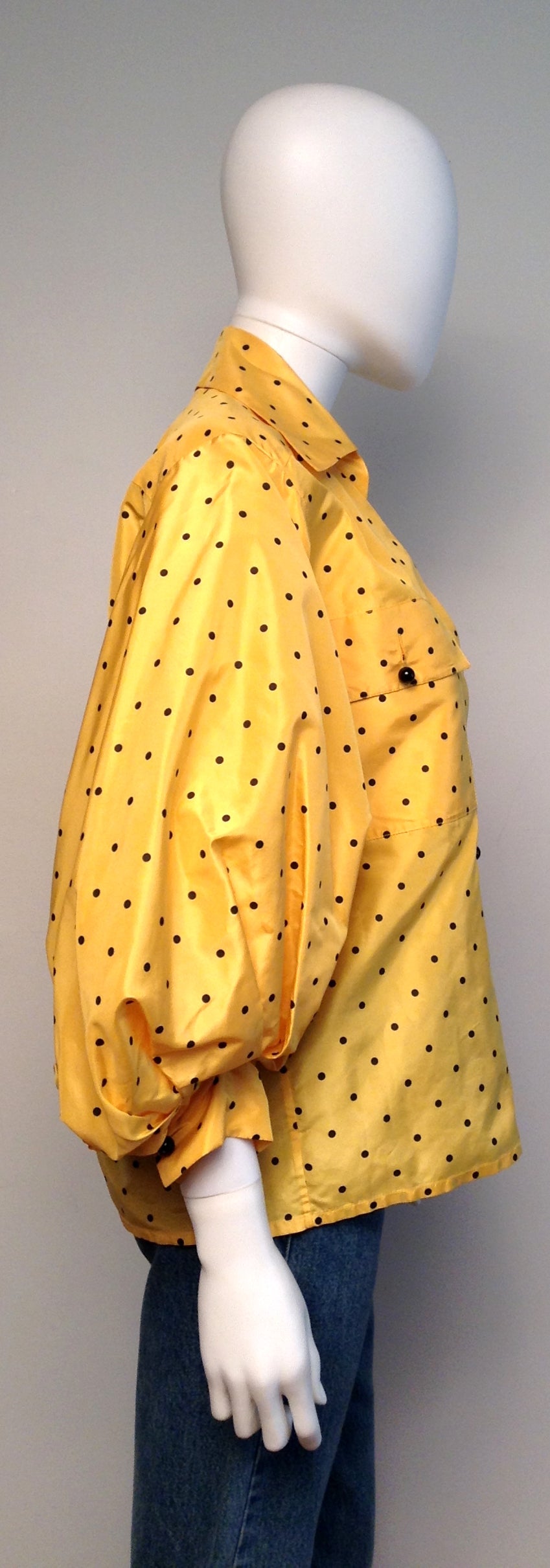 Women's Christian Dior Vintage Yellow and Black Polka Dot Blouse Size 36 For Sale