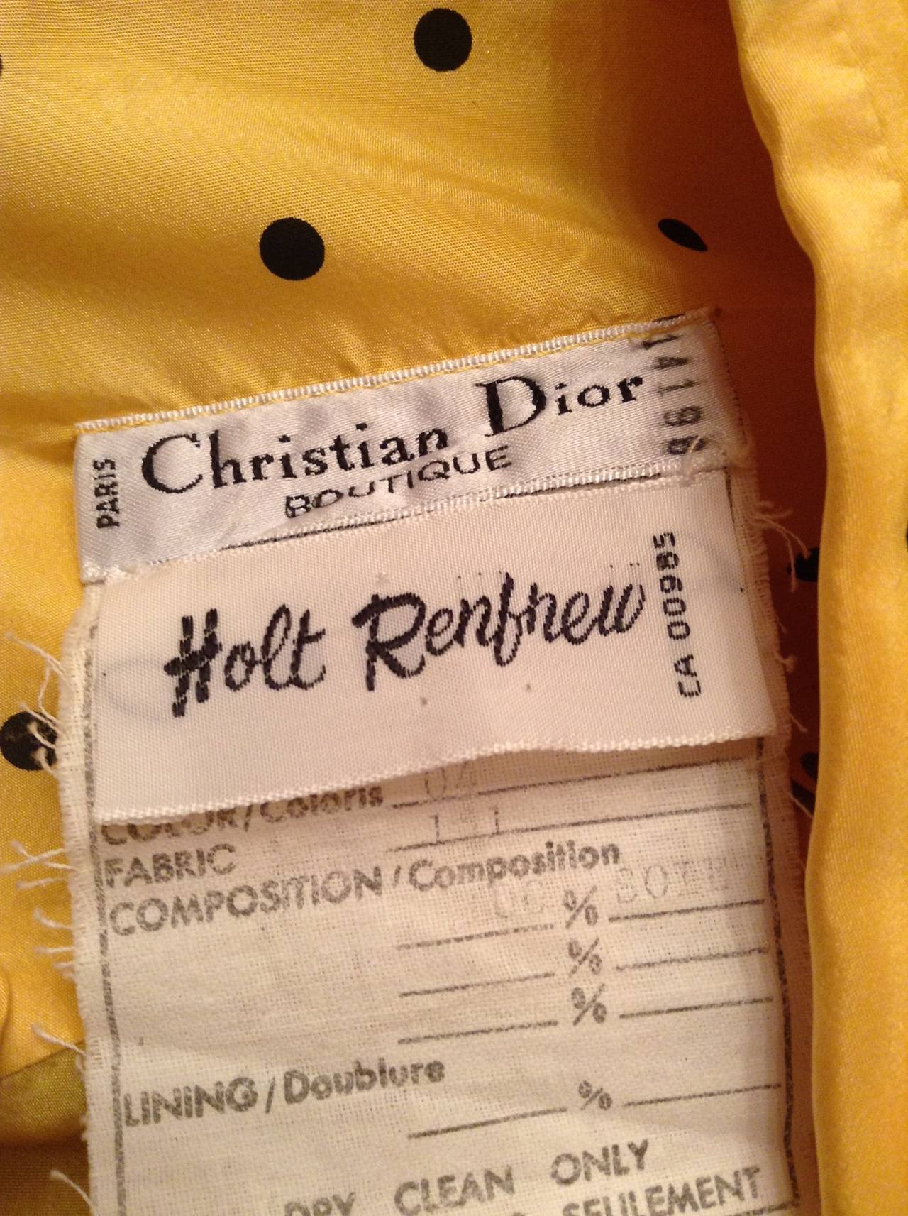 Christian Dior Vintage Yellow and Black Polka Dot Blouse Size 36 For Sale 3