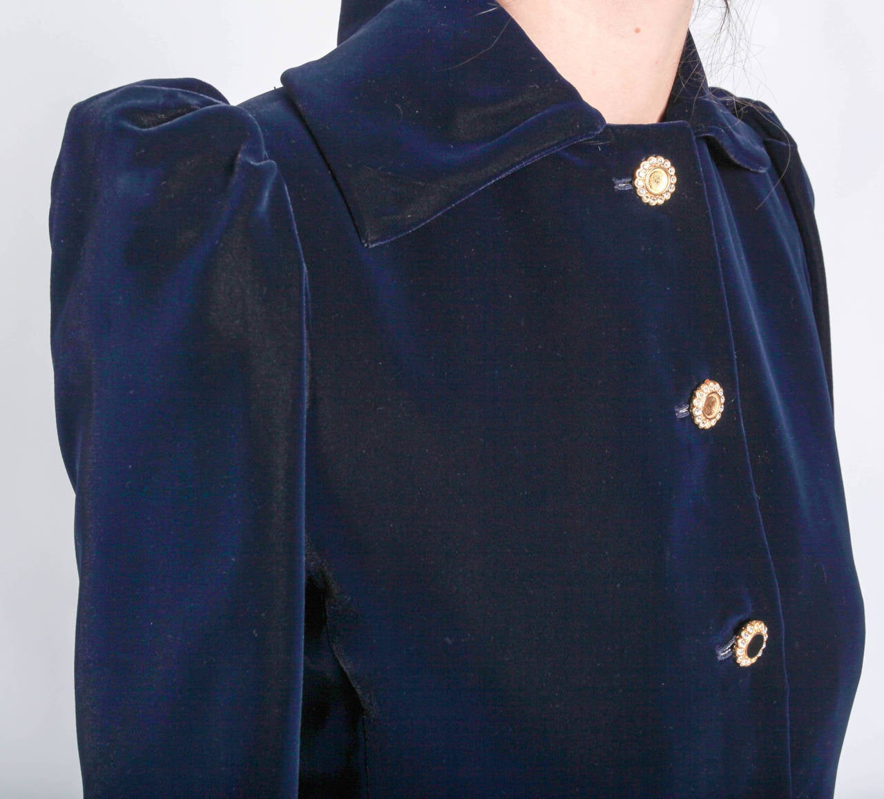 Saint Laurent Vintage Deep Blue Velvet Drop Waist Dress Size 38/6 For Sale 3