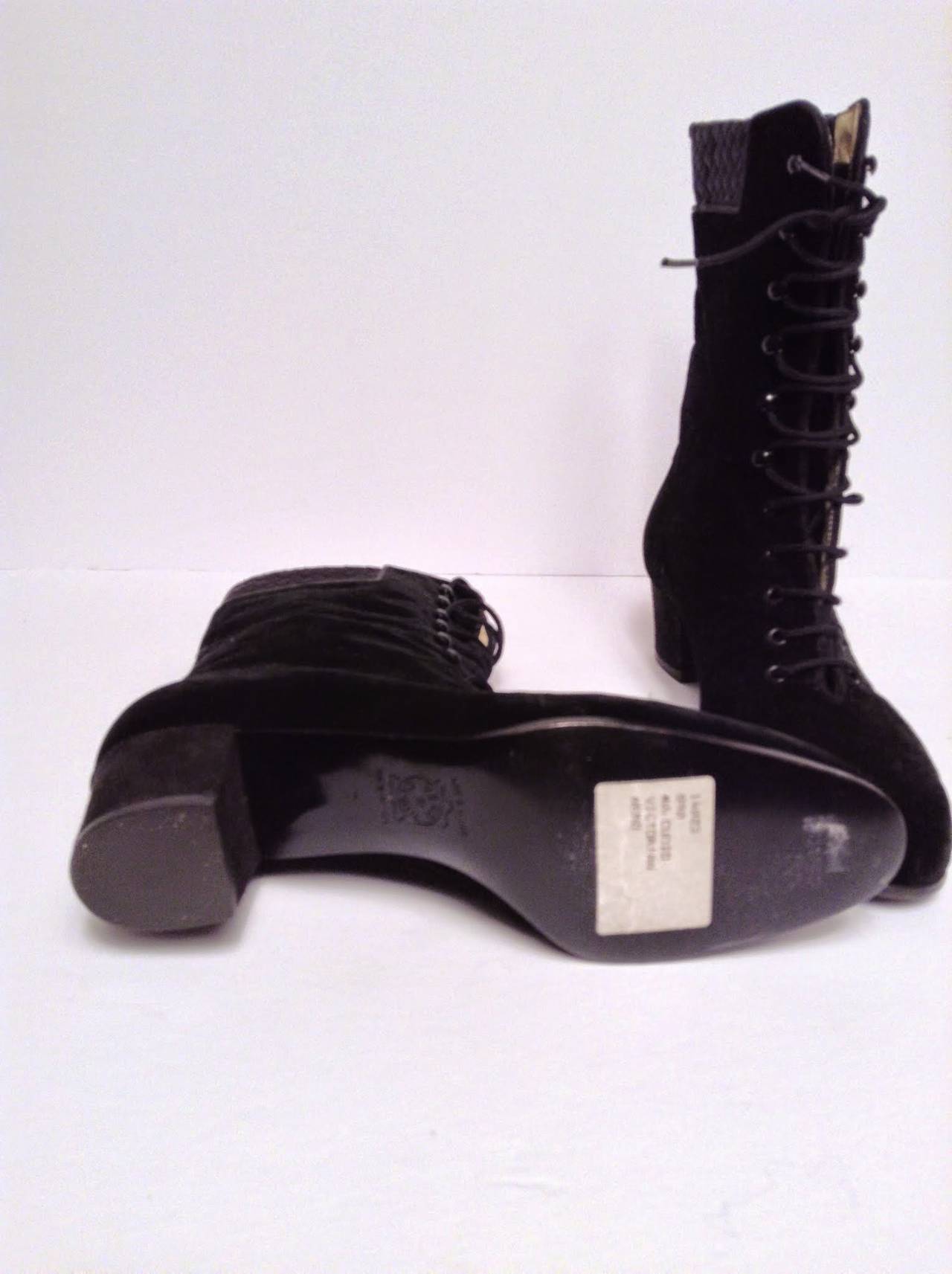 Women's Bottega Veneta Black Velvet Vintage Victorian Boot Size 7 Unworn