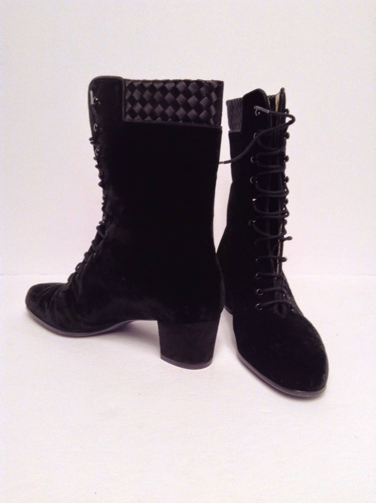 Bottega Veneta Black Velvet Vintage Victorian Boot Size 7 Unworn 5
