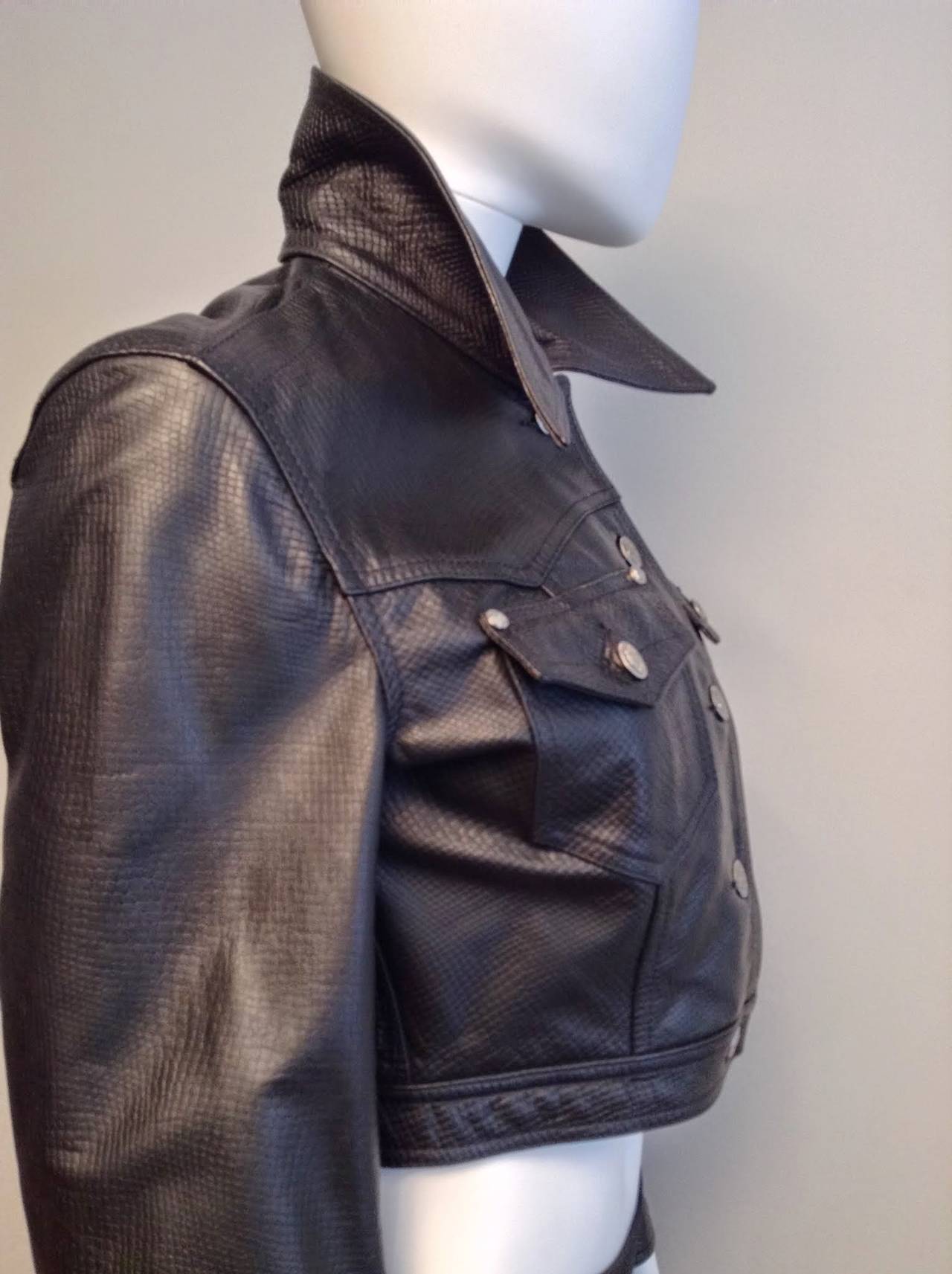 Versace Jeans Couture Unworn Vintage Cropped Leather Jacket Sz 42/6 2