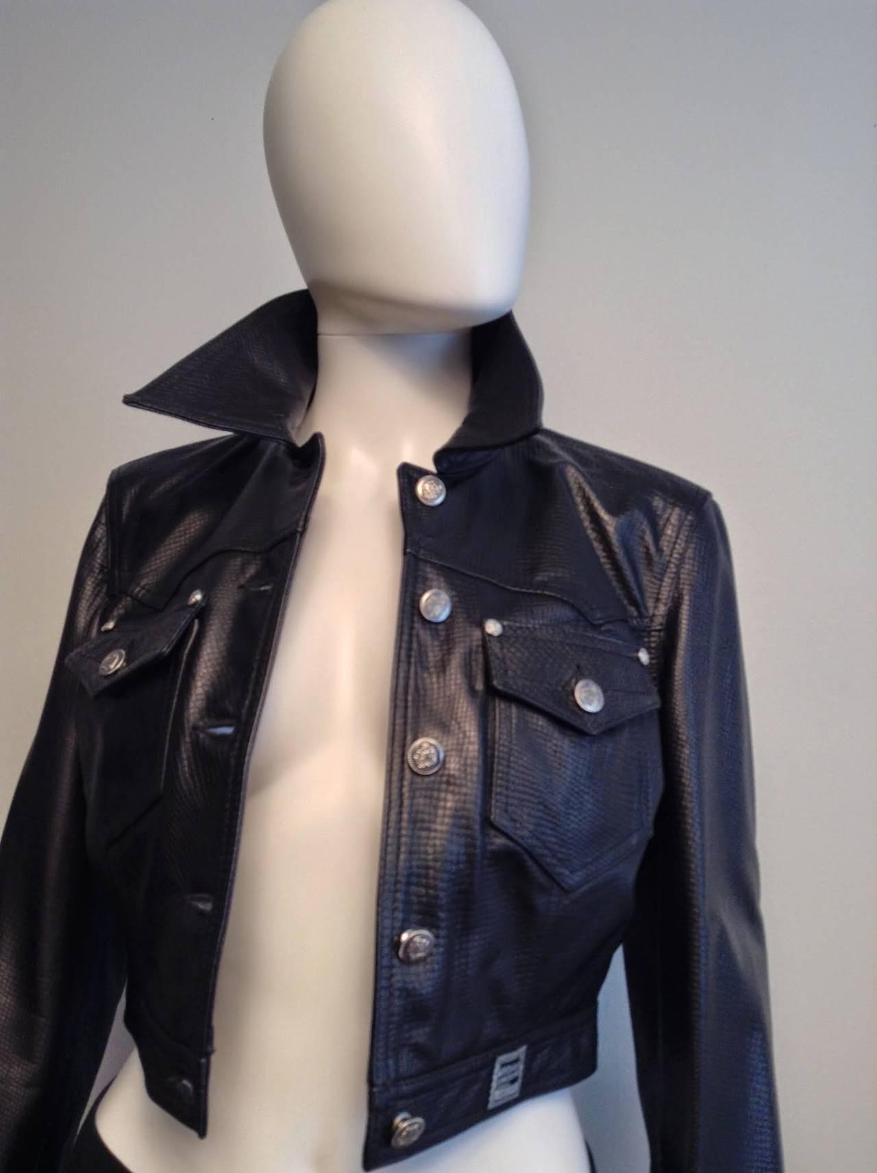 Versace Jeans Couture Unworn Vintage Cropped Leather Jacket Sz 42/6 3