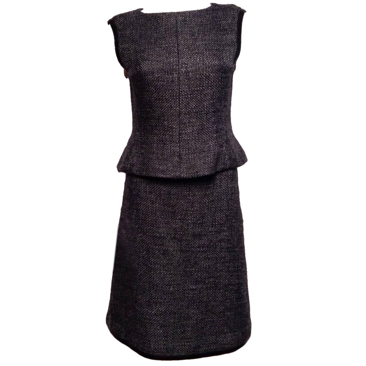 Chanel Two Piece Grey Wool Skirt and Vest Suit Size 38/4 For Sale