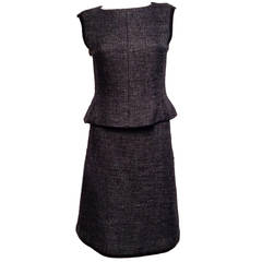 Chanel Two Piece Grey Wool Skirt and Vest Suit Size 38/4