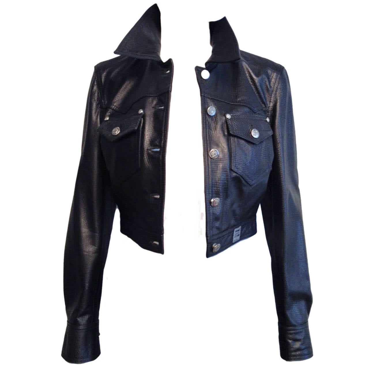 Versace Jeans Couture Unworn Vintage Cropped Leather Jacket Sz 42/6