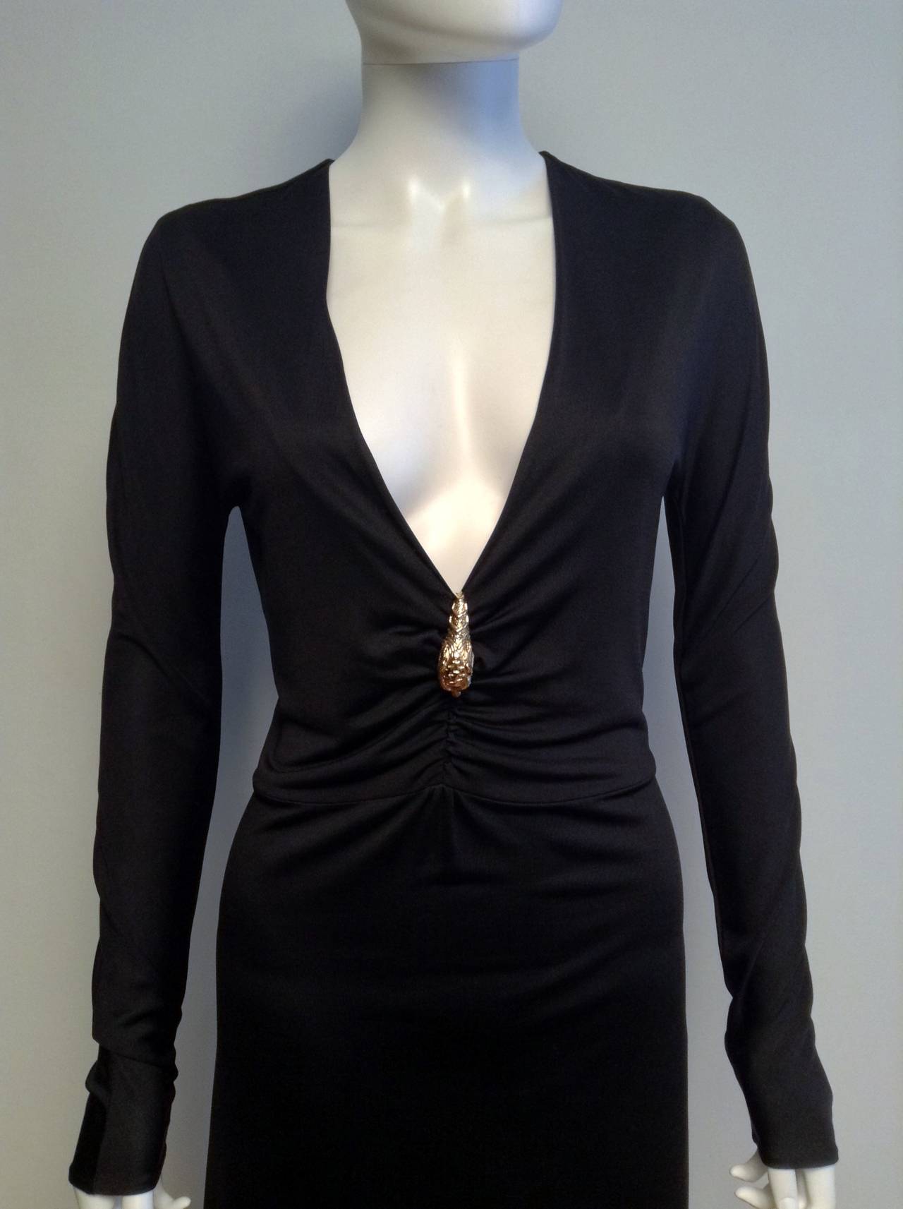 Women's Tom Ford Gucci Black Silk Jersey dress with Gold Tiger Size IT40/8 For Sale