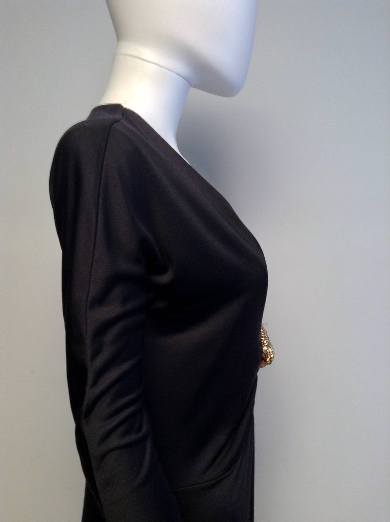 Tom Ford Gucci Black Silk Jersey dress with Gold Tiger Size IT40/8 For Sale 3
