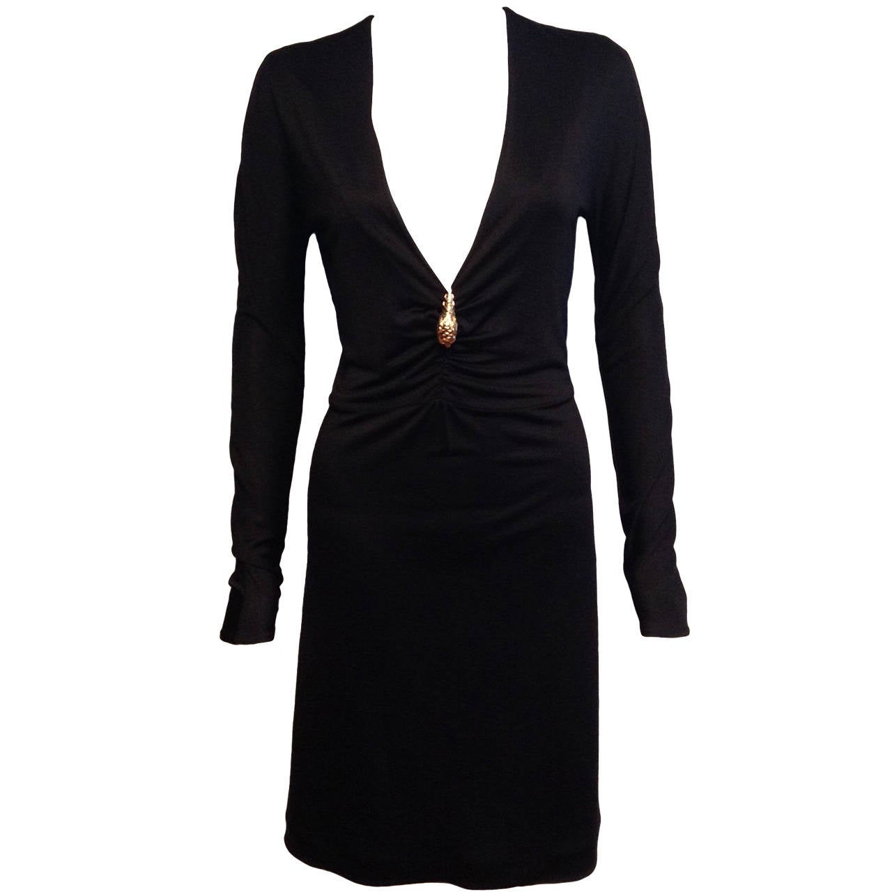 Tom Ford Gucci Black Silk Jersey dress with Gold Tiger Size IT40/8 For Sale