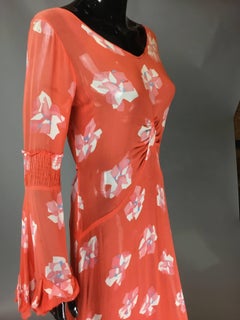 30s chiffon deco rose print dress
