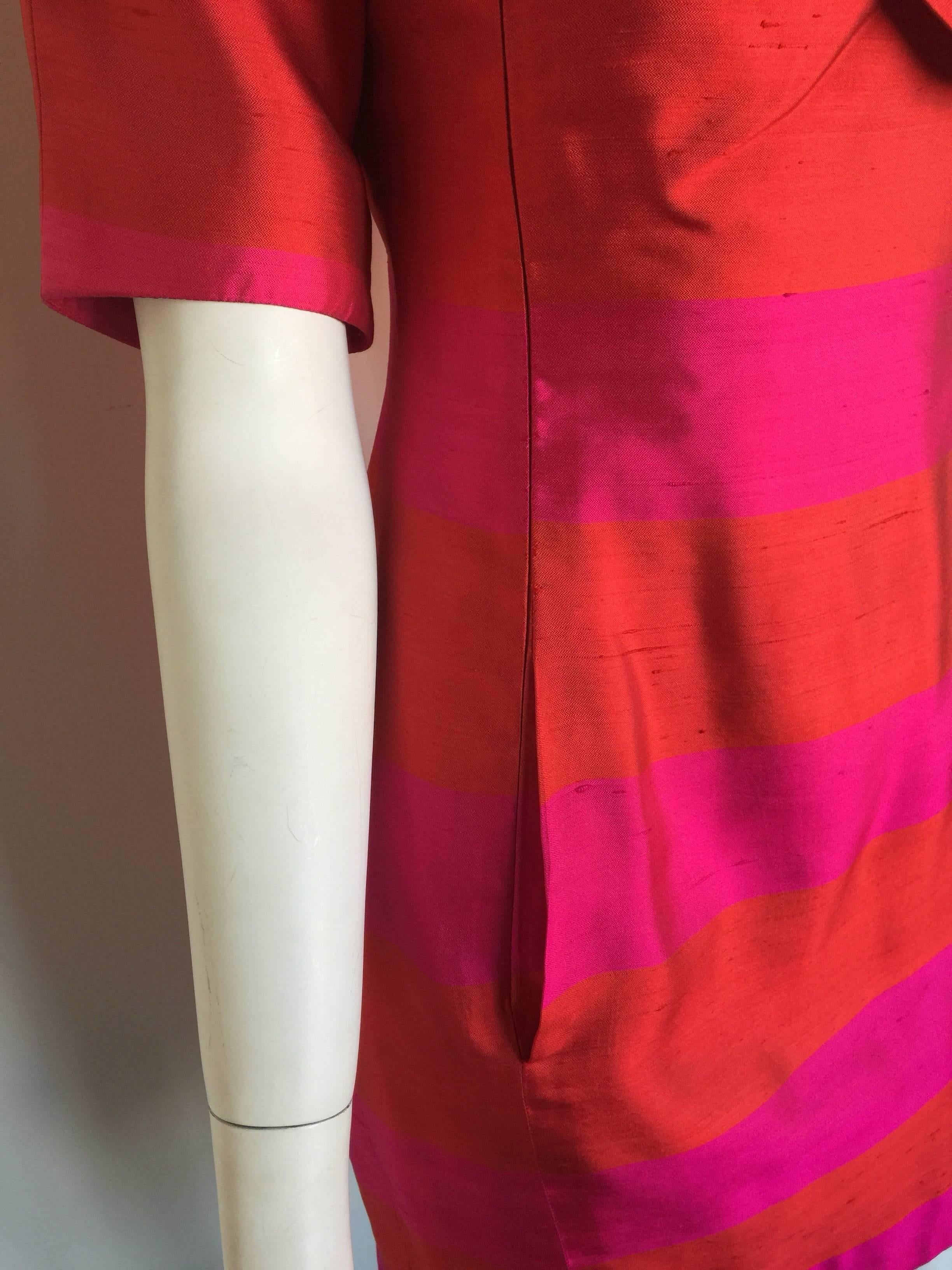 Lanvin Red & Pink Silk Striped Dress In Excellent Condition For Sale In New York, NY