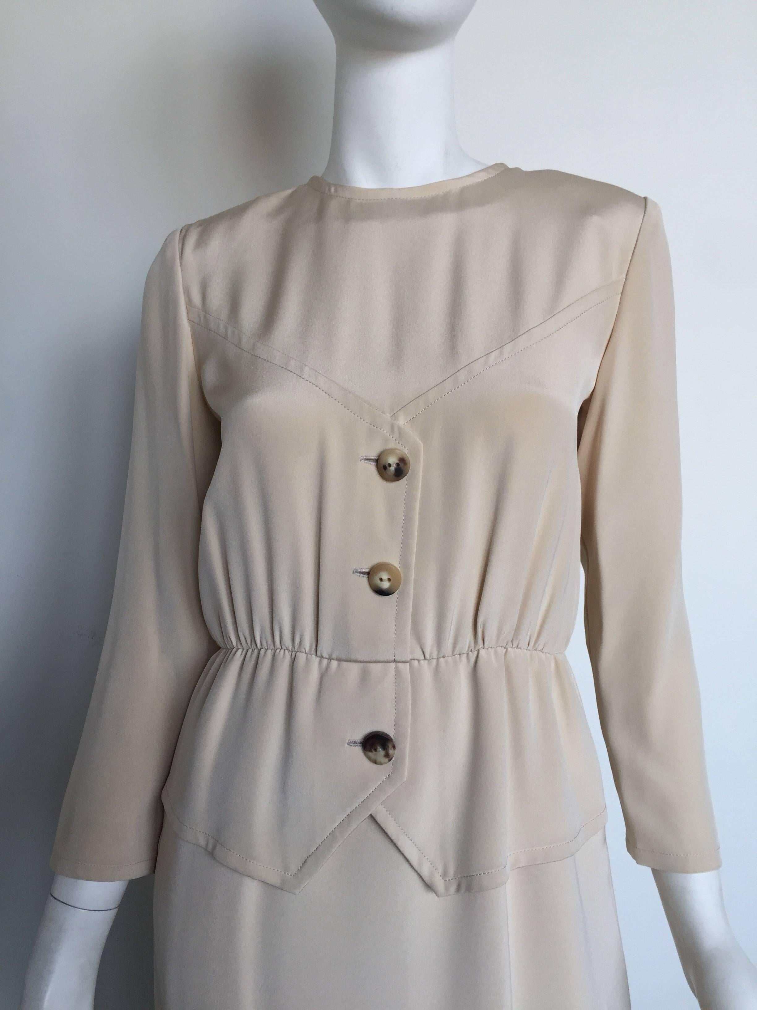 Bill Blass Khaki Snakskin Belted Dress In Good Condition For Sale In New York, NY